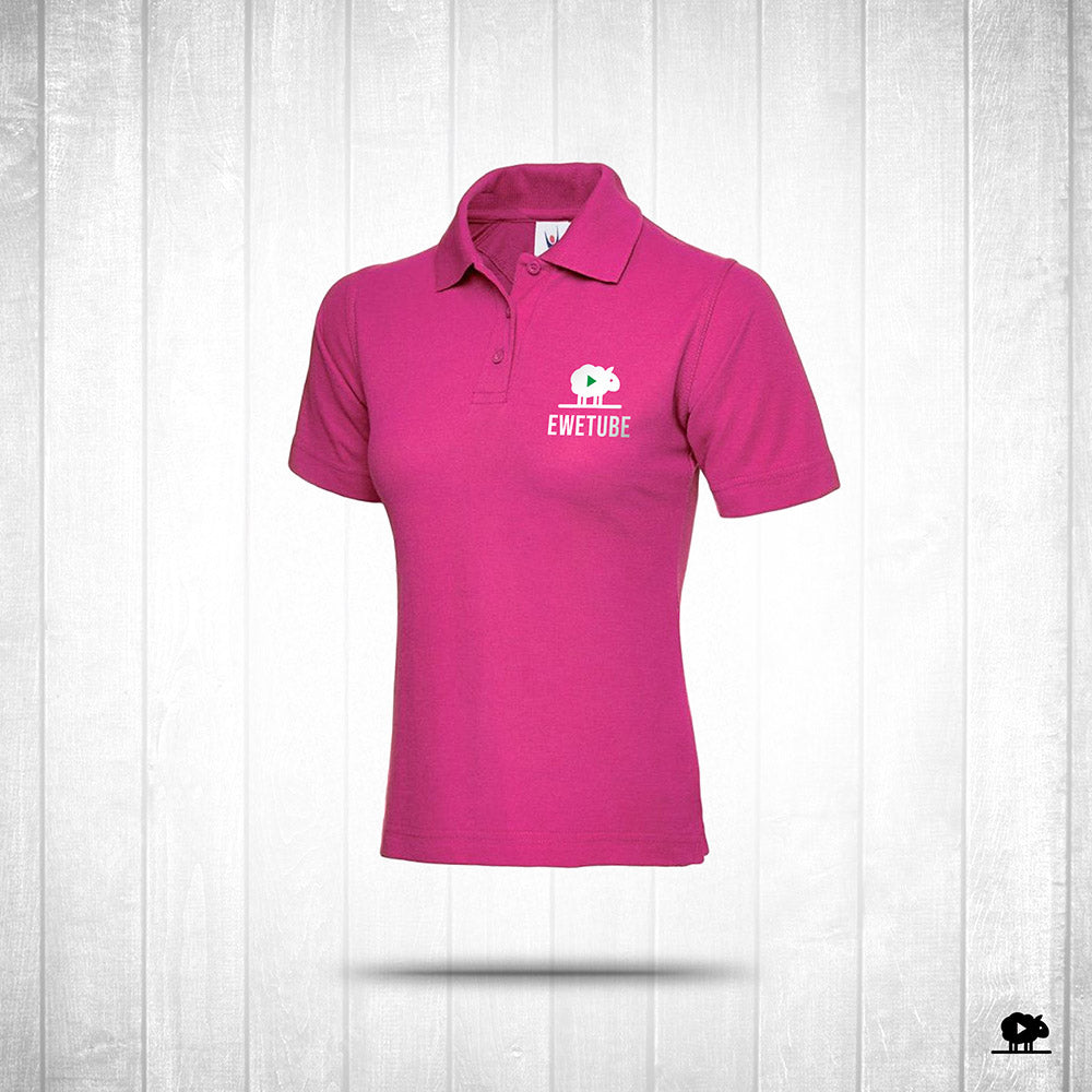 NEW Womens Printed Polo Shirt - Hot Pink